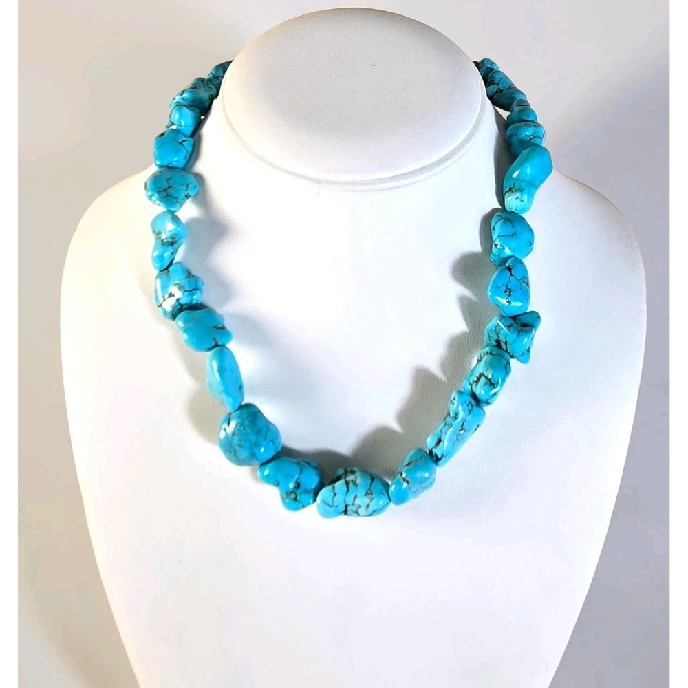 Lee Sands Turquoise Blue Magnesite Chunky Bead Necklace Vintage Southwest 17"